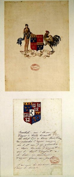 Honore de Balzacs våben (1799-1850) (wc på papir) af French School