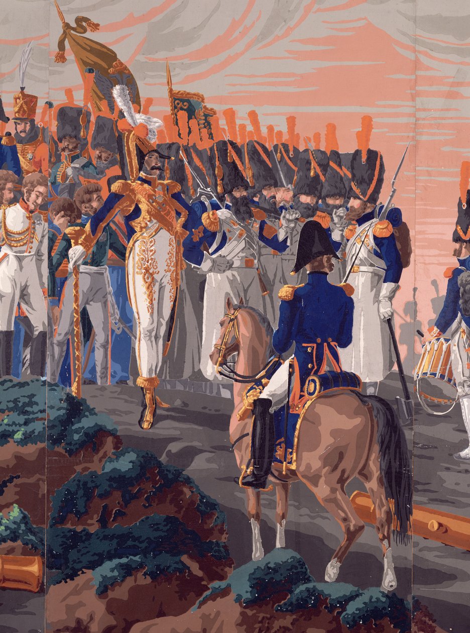 Detalje af slaget ved Austerlitz, et panoramisk tapetdesign, 1827-29 (tapet) af French School