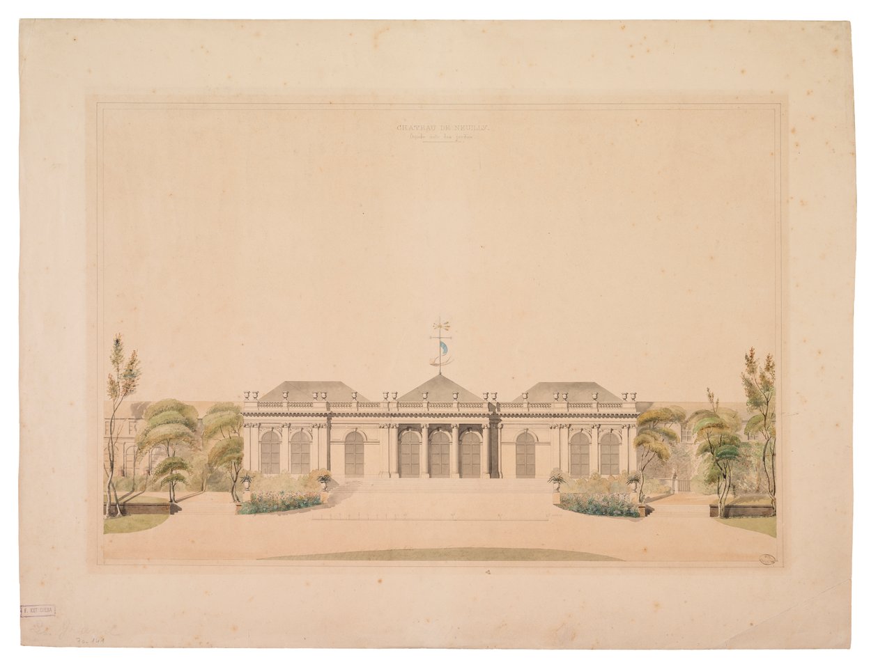 Facade af Chateau de Neuilly (wc på papir) af French School