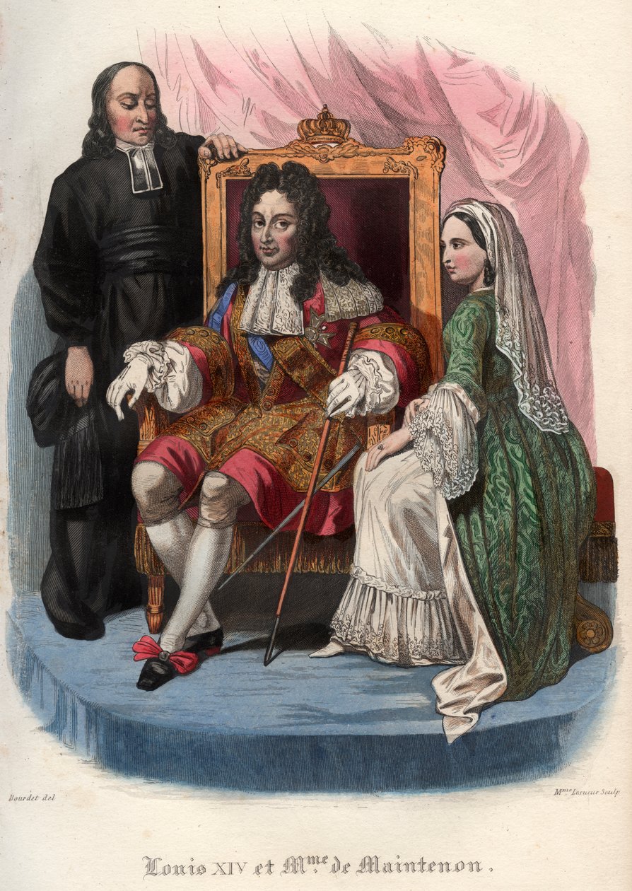 Ludvig XIV (1638-1715) og Francoise dAubigne, Marquise de Maintenon (1635-1719) af French School