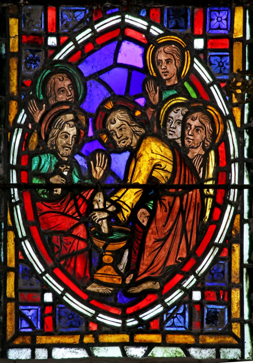 Vindue, der forestiller Kristus, der vasker sine disciples fødder af French School