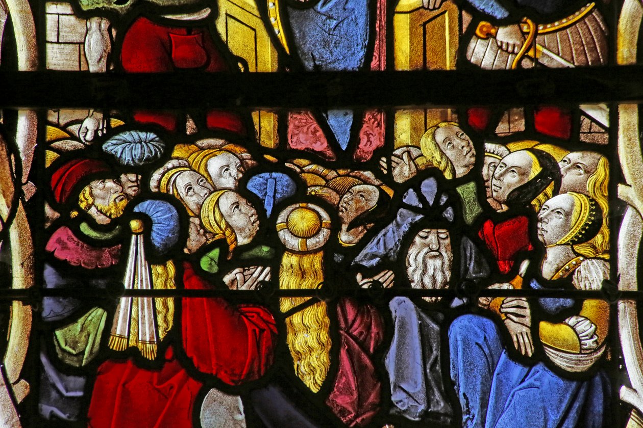 Vindue, der viser Crowd at arrest of Saint Cler af French School