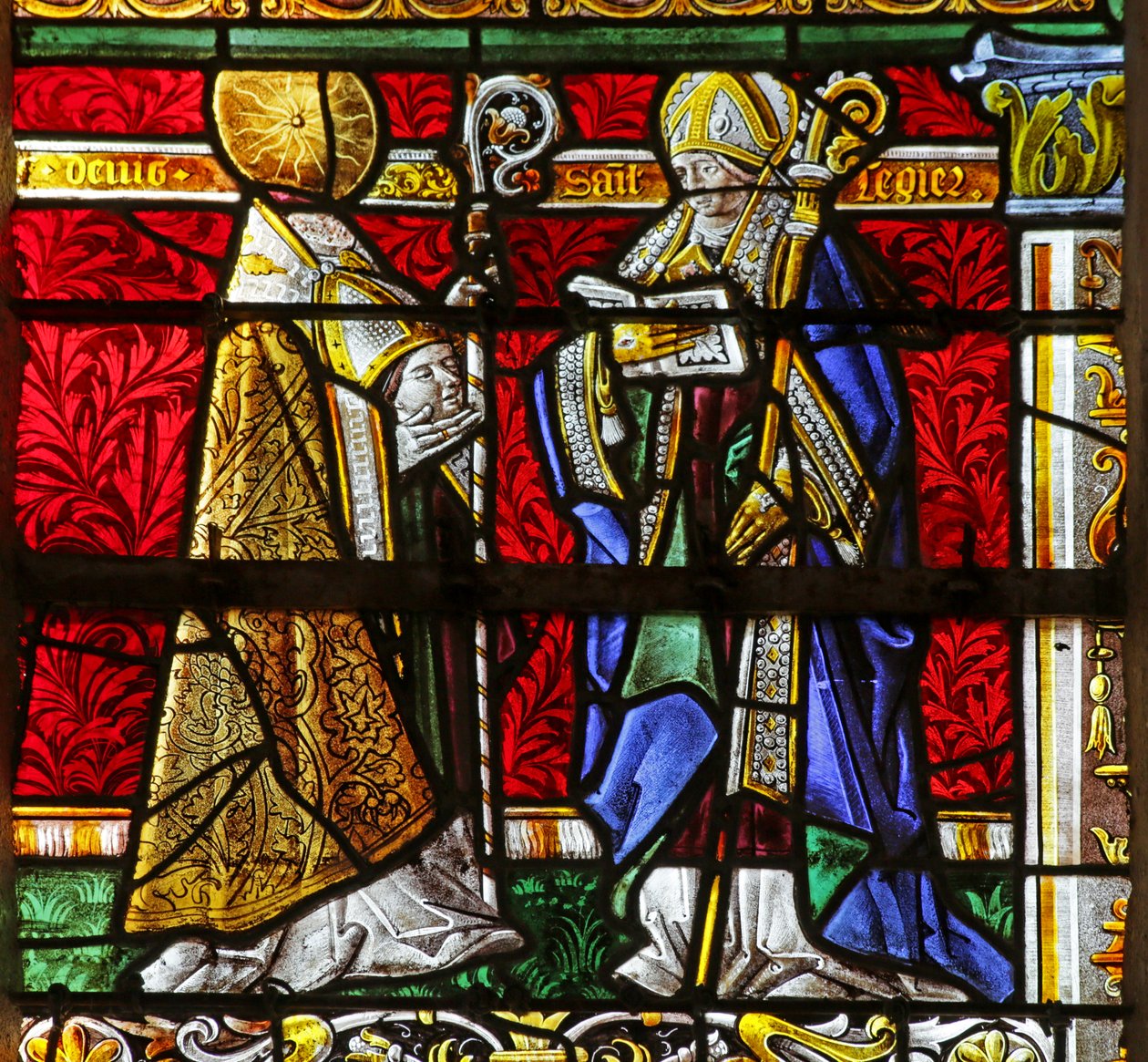 Vindue, der forestiller Saint Denis og Saint Leger af French School