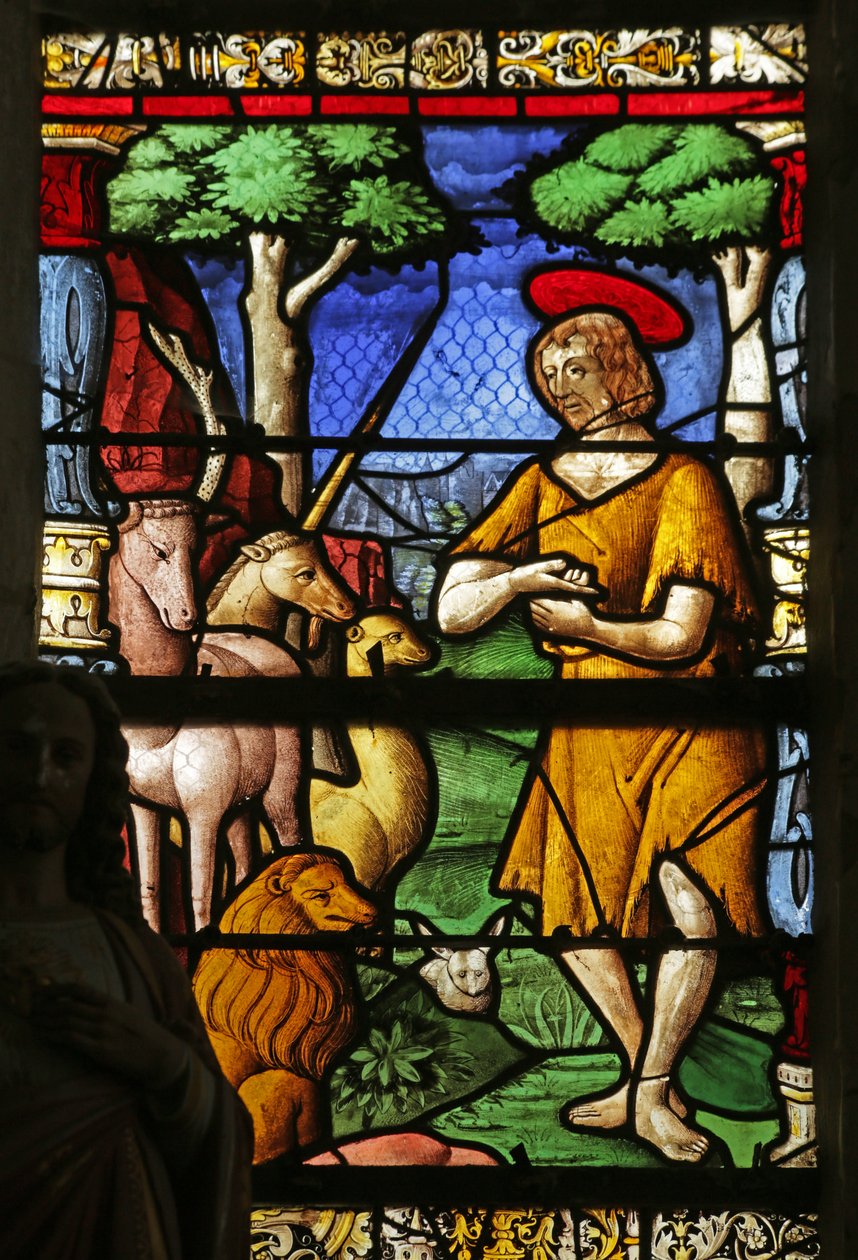 Vindue, der forestiller Johannes Døberen i ørkenen af French School