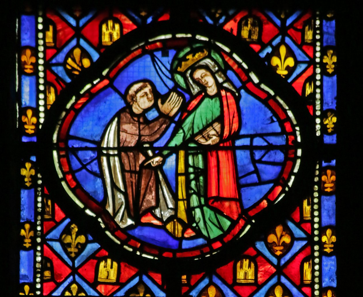 Vindue forestillende Jomfru Maria af French School