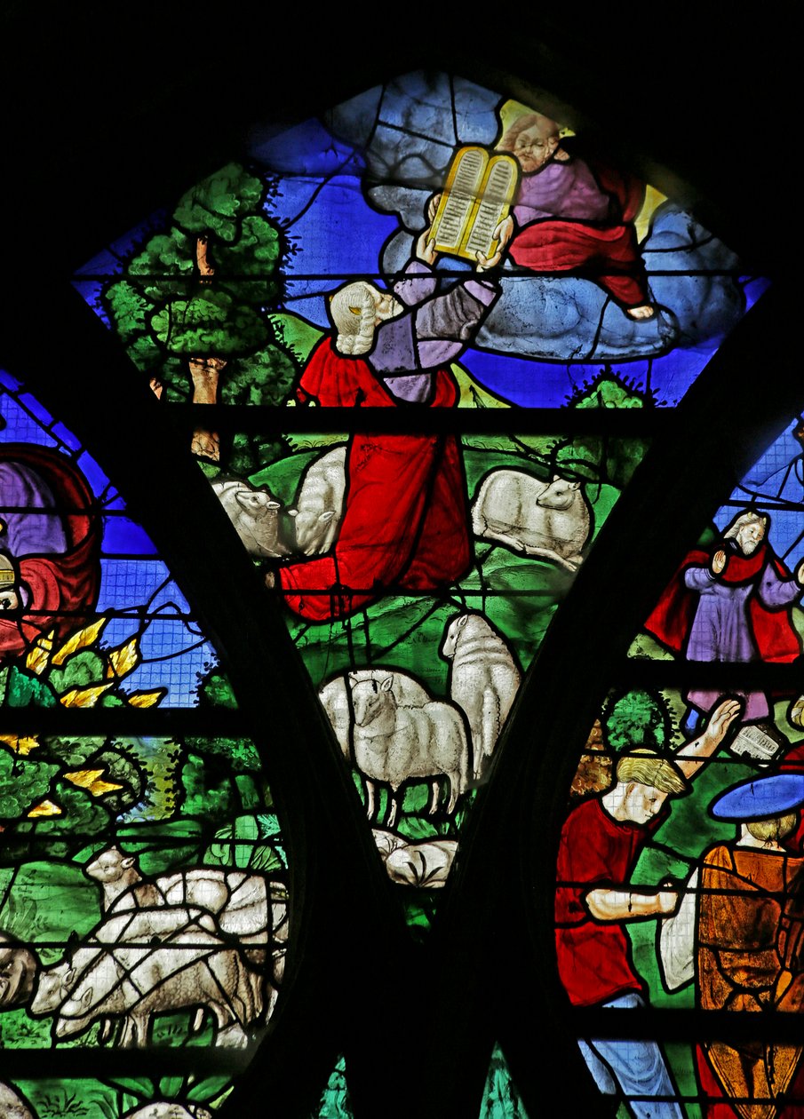 Vindue, der viser israelitterne, der samler manna i ørkenen, 1534 af French School