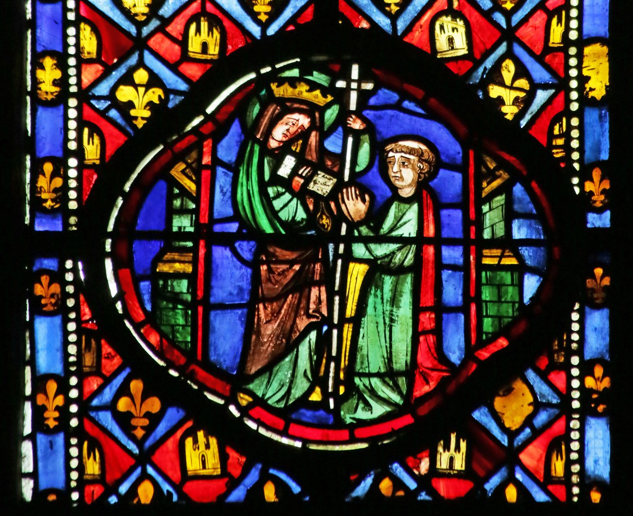Vindue, der viser Jomfruen, der returnerer Theophilus gerningen af French School