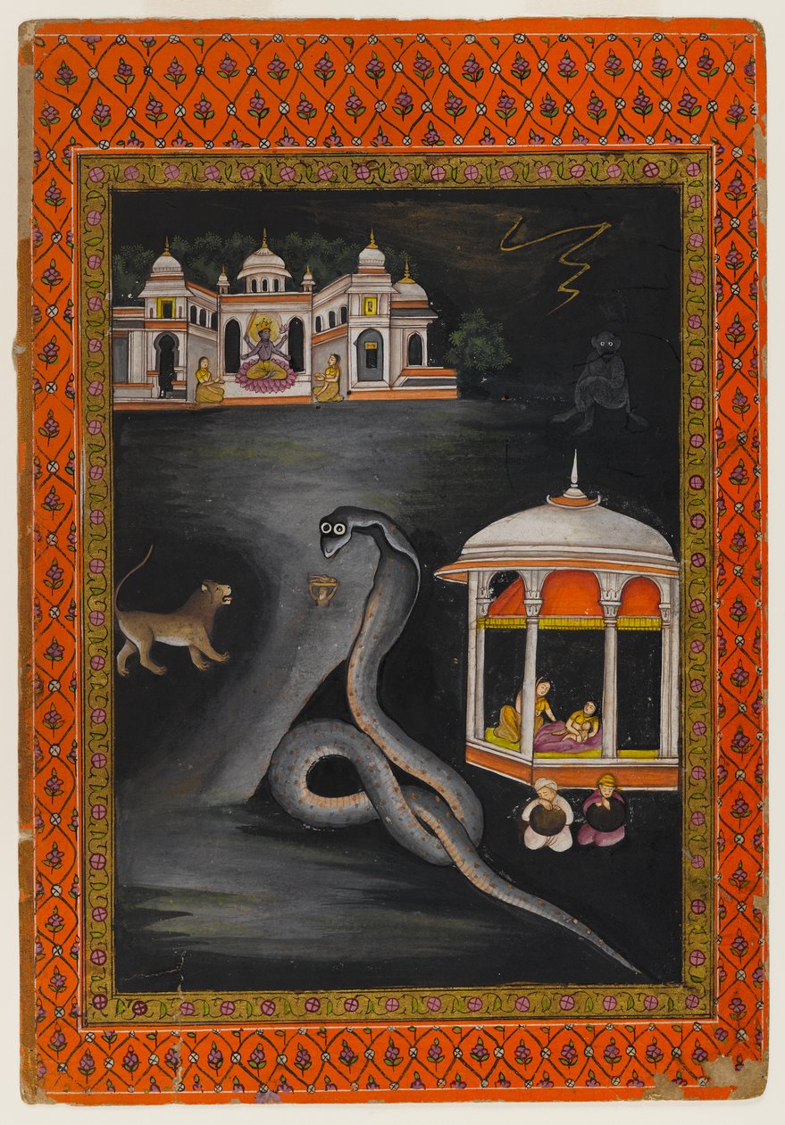 Krishna bar over floden, første halvdel af det 19. århundrede (wc & guld på papir) af Indian School