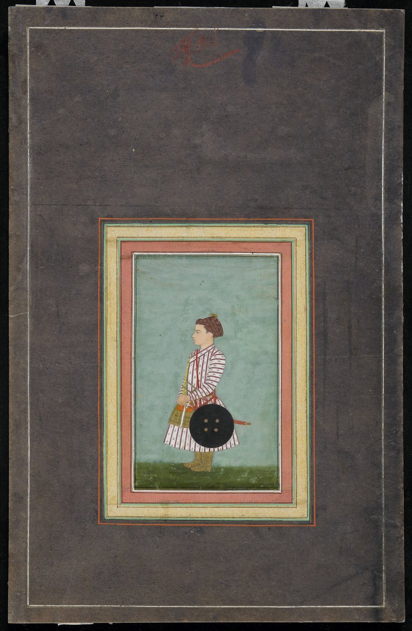 Ung prins, Album folio med maleri, ca.1650-1660 (opak akvarel og guld på papir) af Mughal School