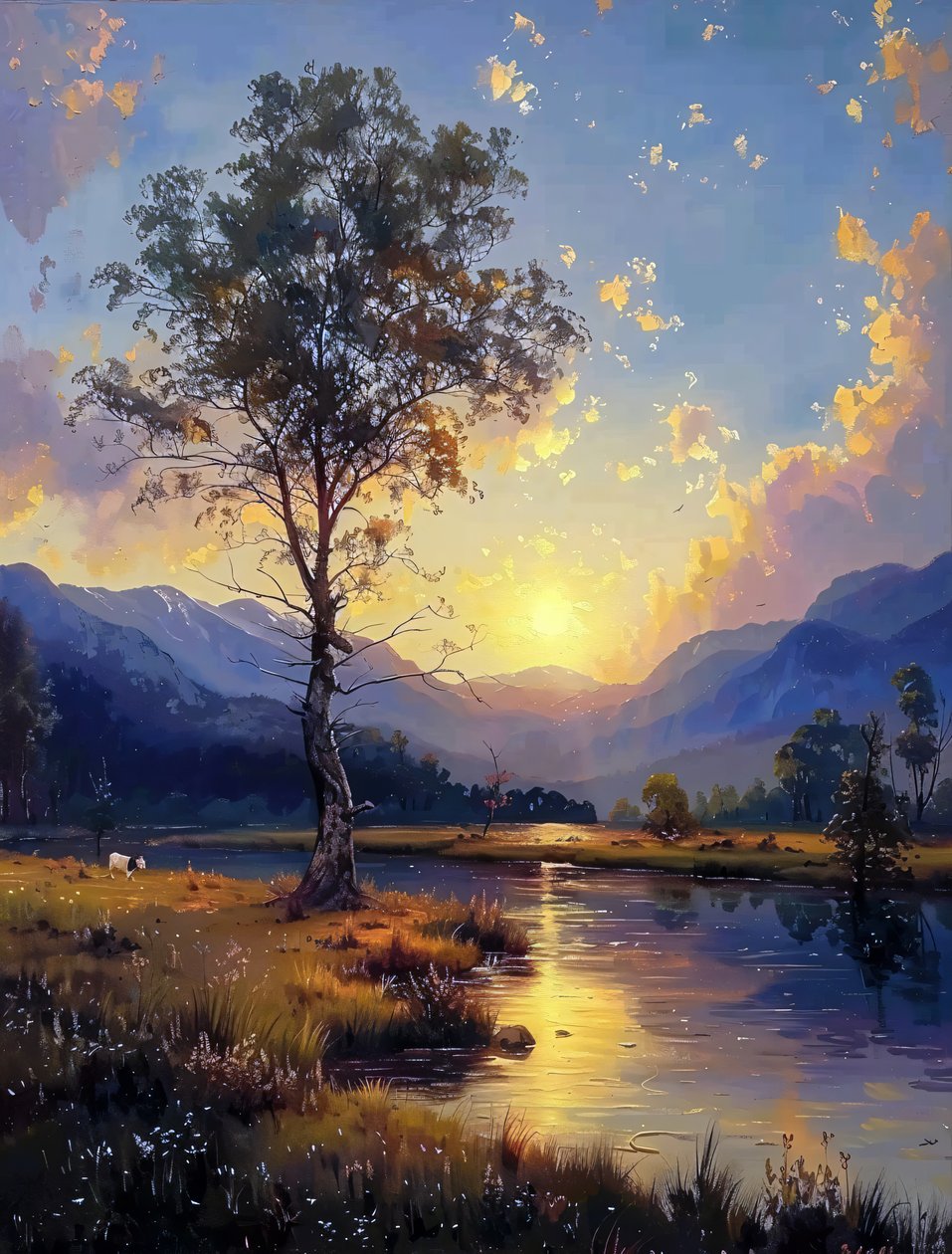 Skønheden ved en solnedgang, der bliver til nat, på lærred Digital Painting Wall Decoration af F. Abderrahim