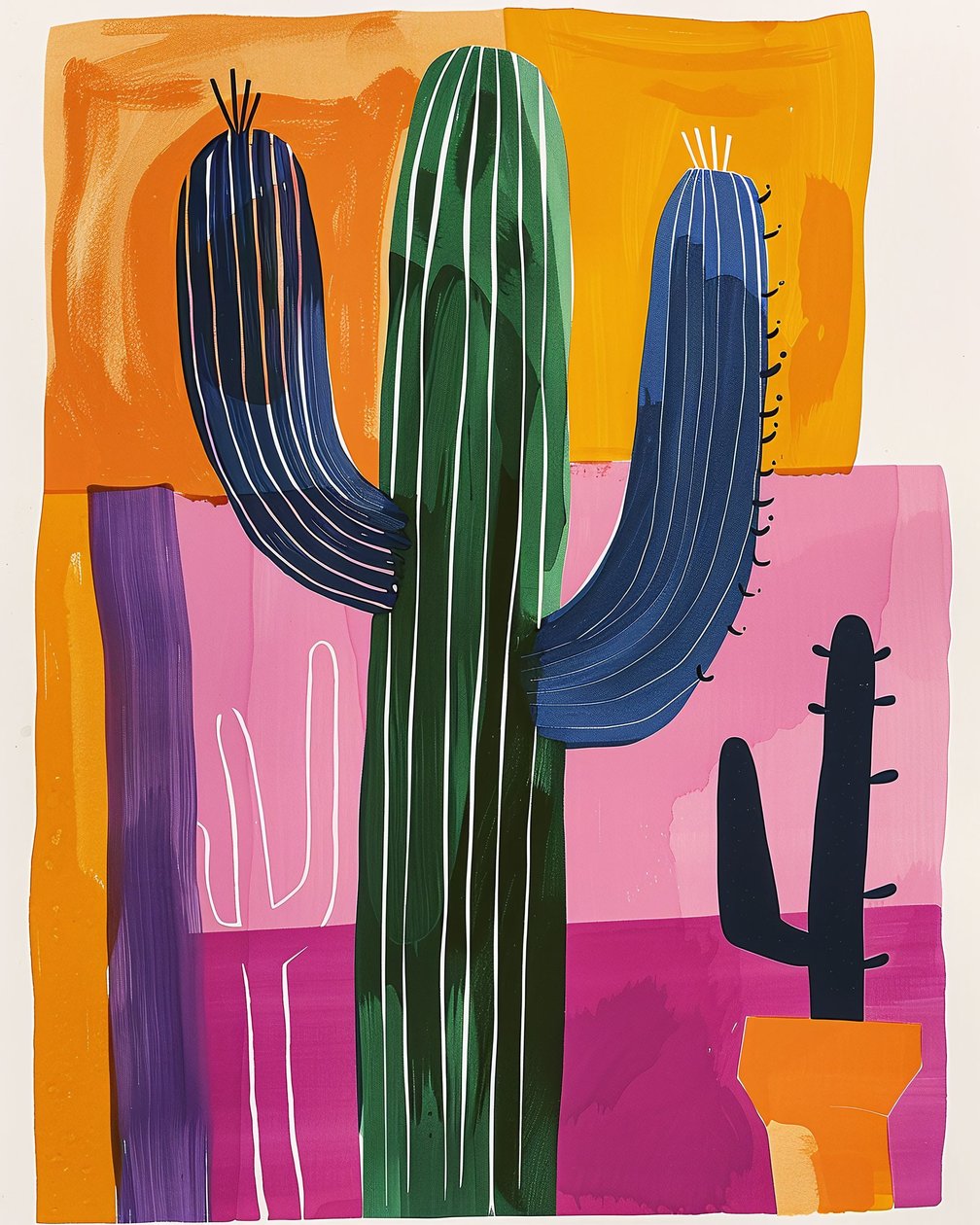 Kaktus maleri på lærred væg kunsttryk botanisk Henri Matisse stil af F. Abderrahim