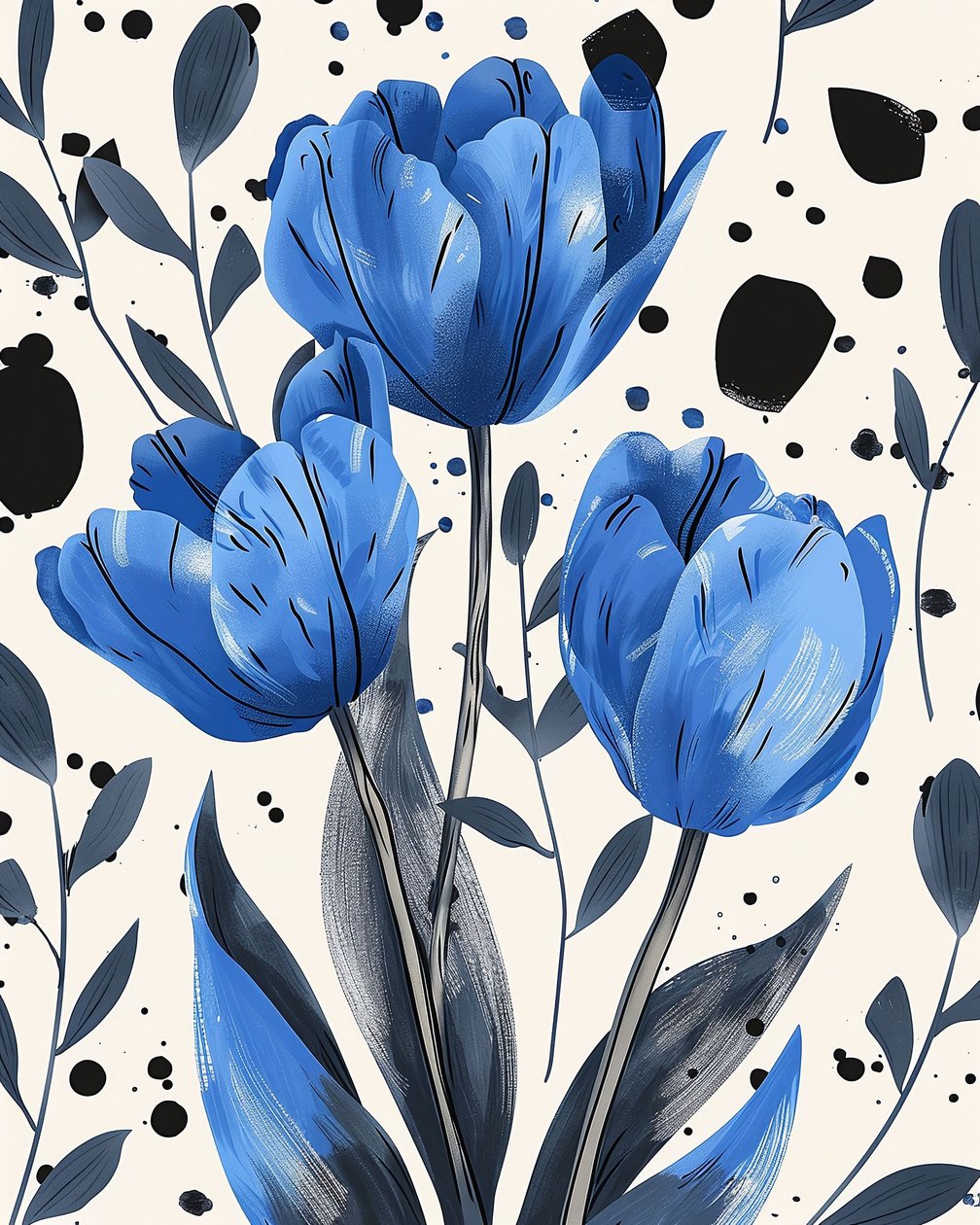 David Tulips tegner konventionelt i blåt | botaniske vægbilleder af F. Abderrahim