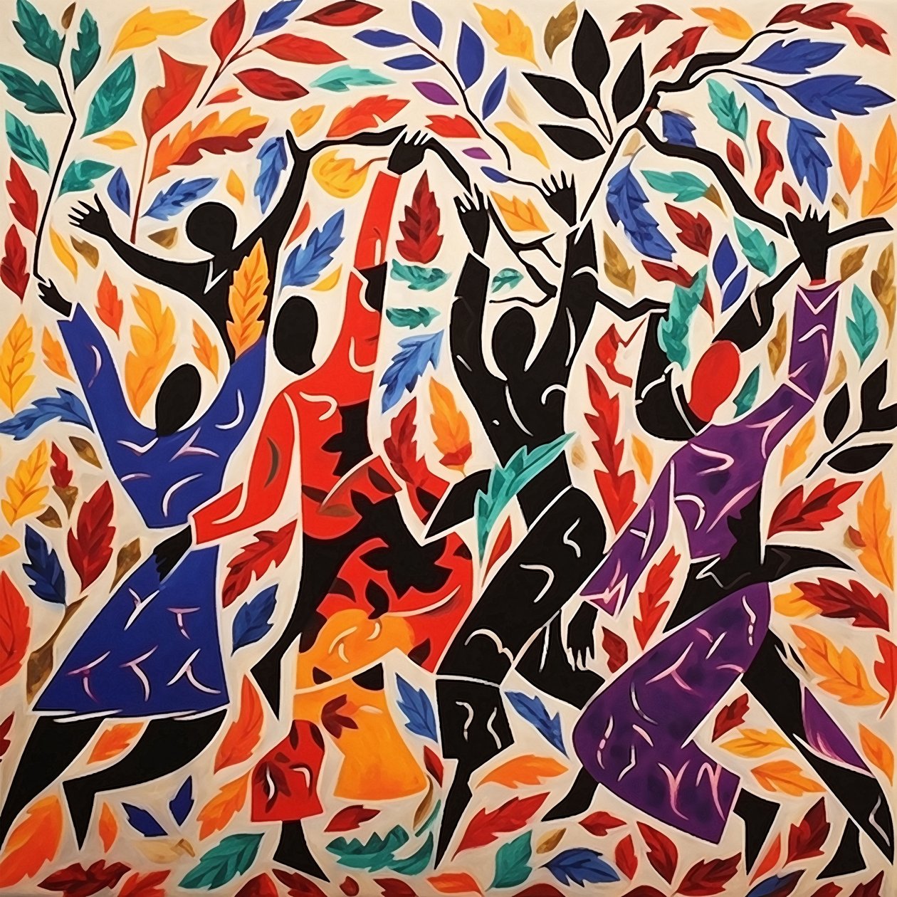 Dans af efterårsblade i Matisse-stil | online tilpasset lærredstryk af F. Abderrahim