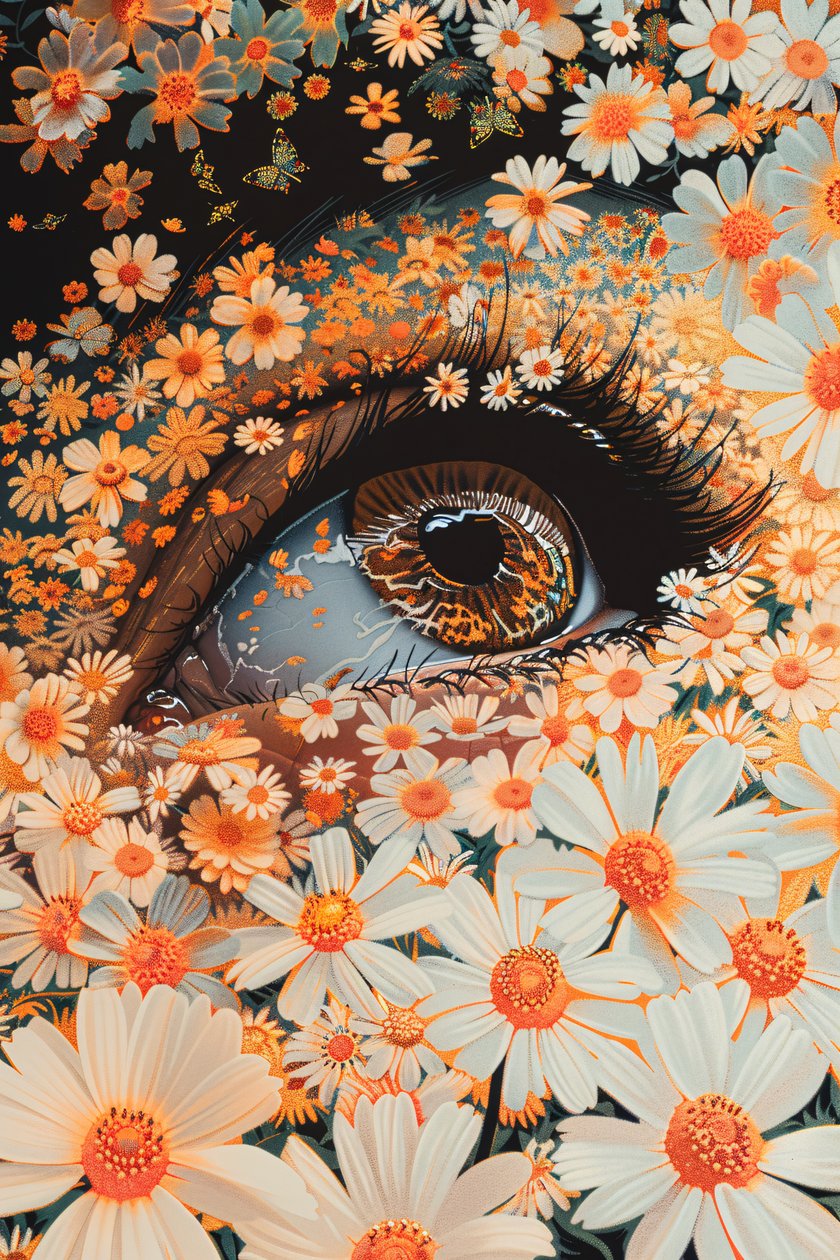 Grønne øjne tæt på, guldblad Robotic Olympus Mons flower power af F. Abderrahim