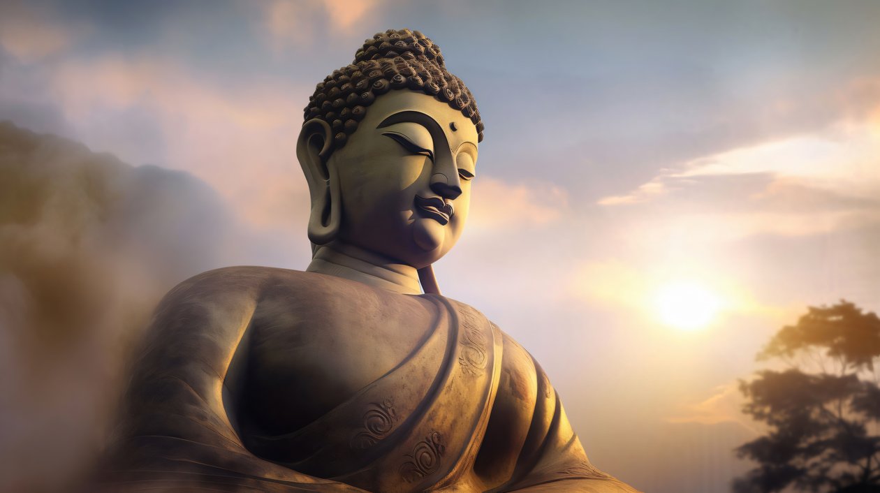 Vægdekoration Buddha-portræt, fredfyldt meditation, store lærredstryk af F. Abderrahim
