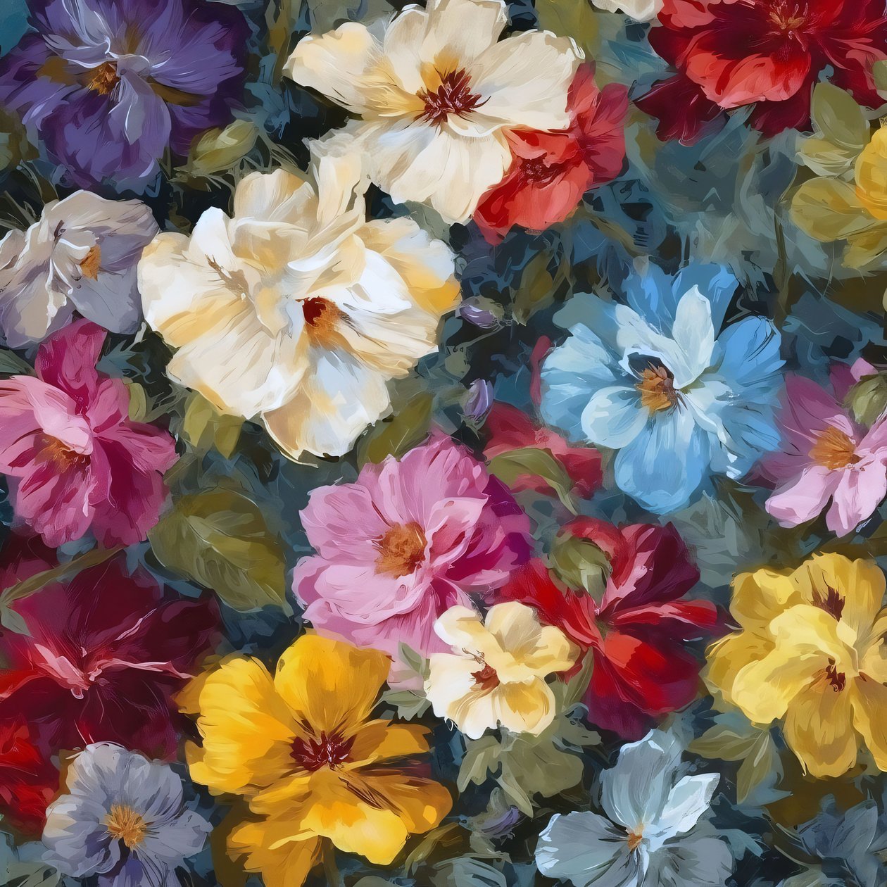 smukke detaljerede håndmalede impressionistiske blomster, Vægdekoration til salg af F. Abderrahim