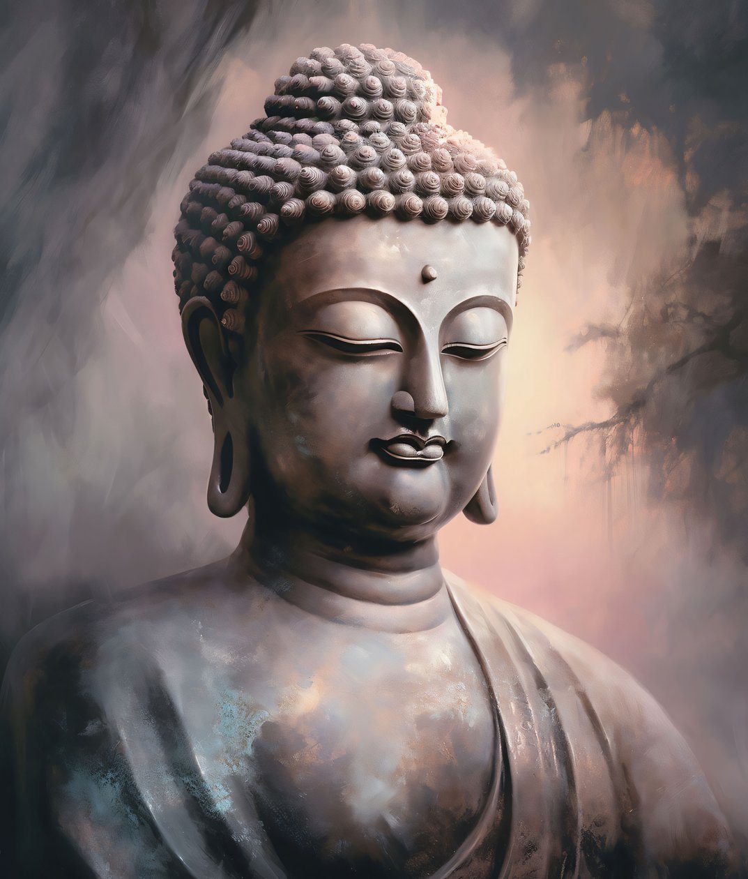 Buddha-portræt siddende i meditation, spirituel vægdekoration til print af F. Abderrahim
