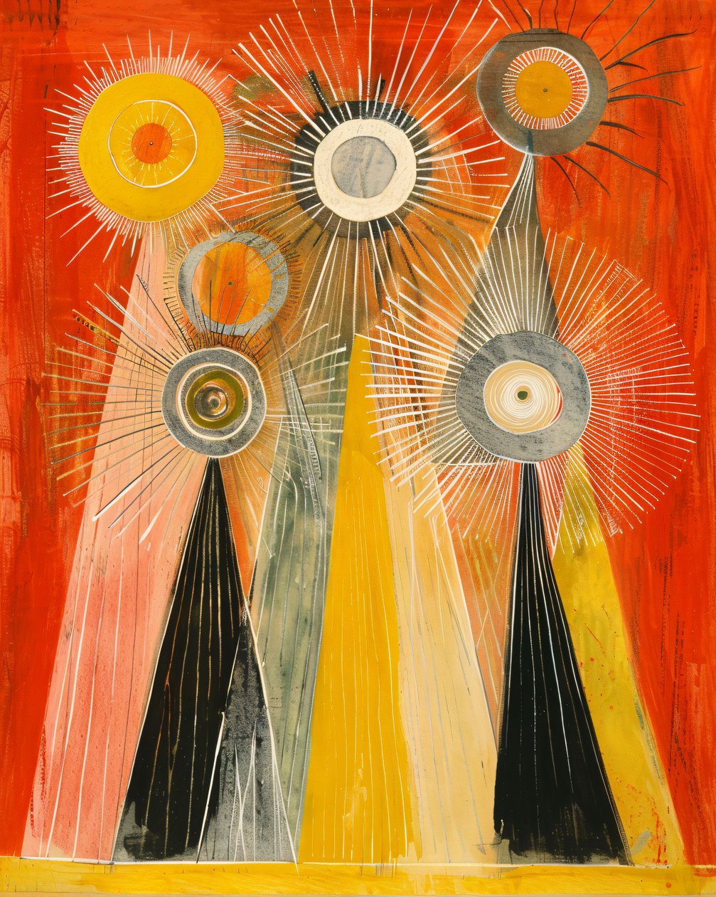 Abstrakt oliemaleri Hilma af Klint inspiration, mystisk stil, klassisk vægdekoration af F. Abderrahim