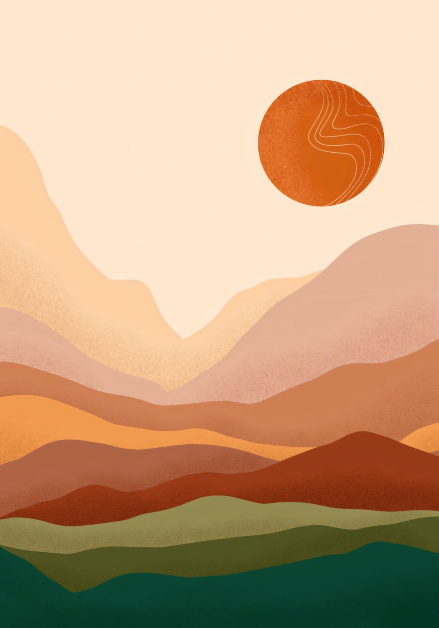 Bohemian Sunrise  Mountain minimalistisk plakat, online canvas print on demand af F. Abderrahim