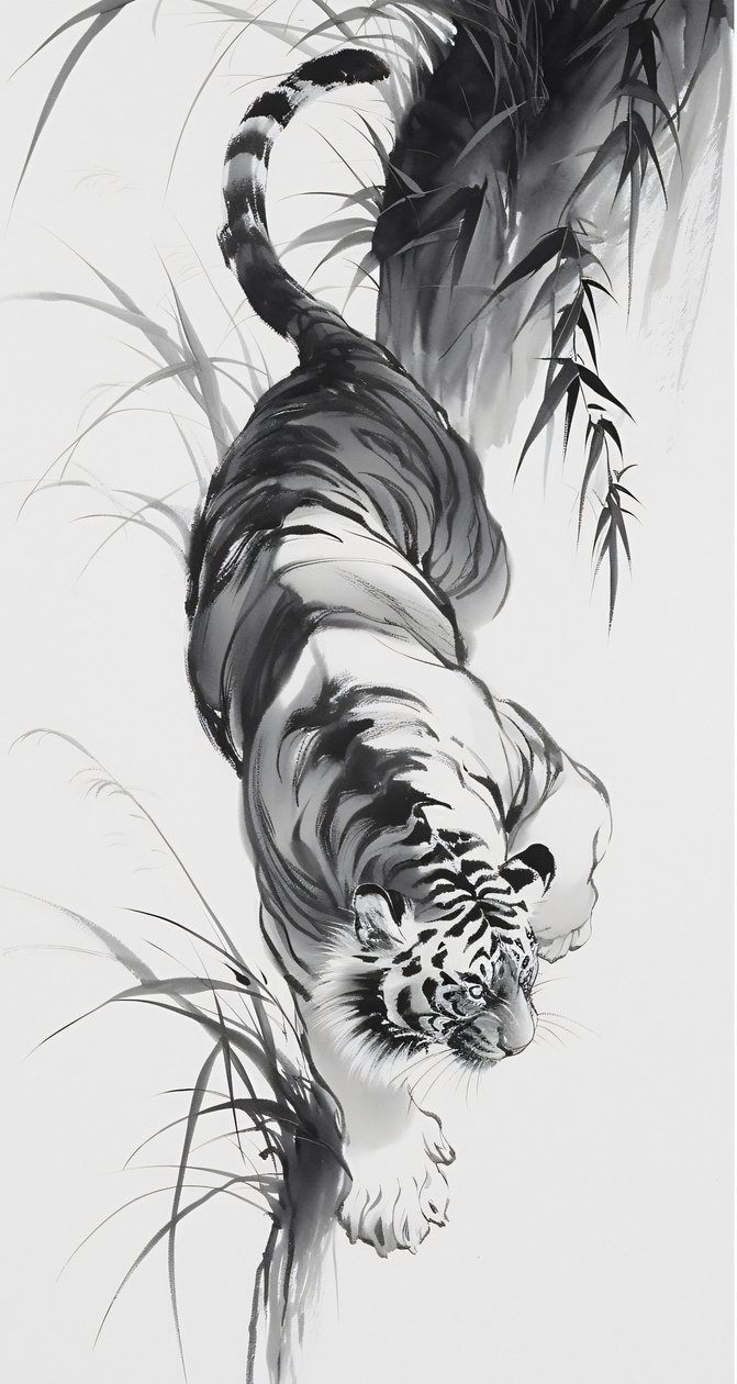 Leopard i skoven, skitsetegning, japansk kunst, brugerdefinerede lærredstryk af F. Abderrahim