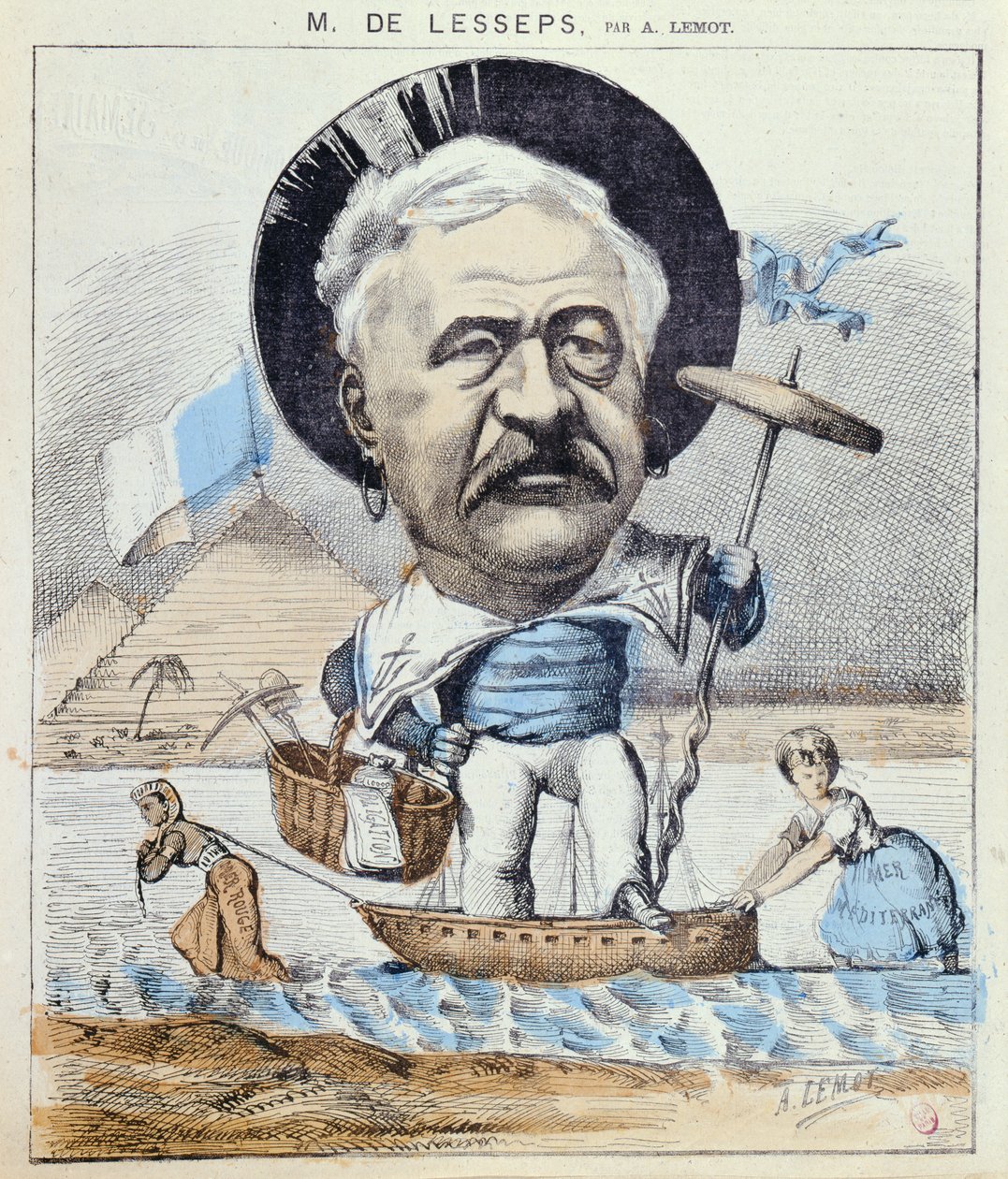 Karikatur af Ferdinand de Lesseps, fra "Le Monde Pour Rire", 1868 af A Lemot