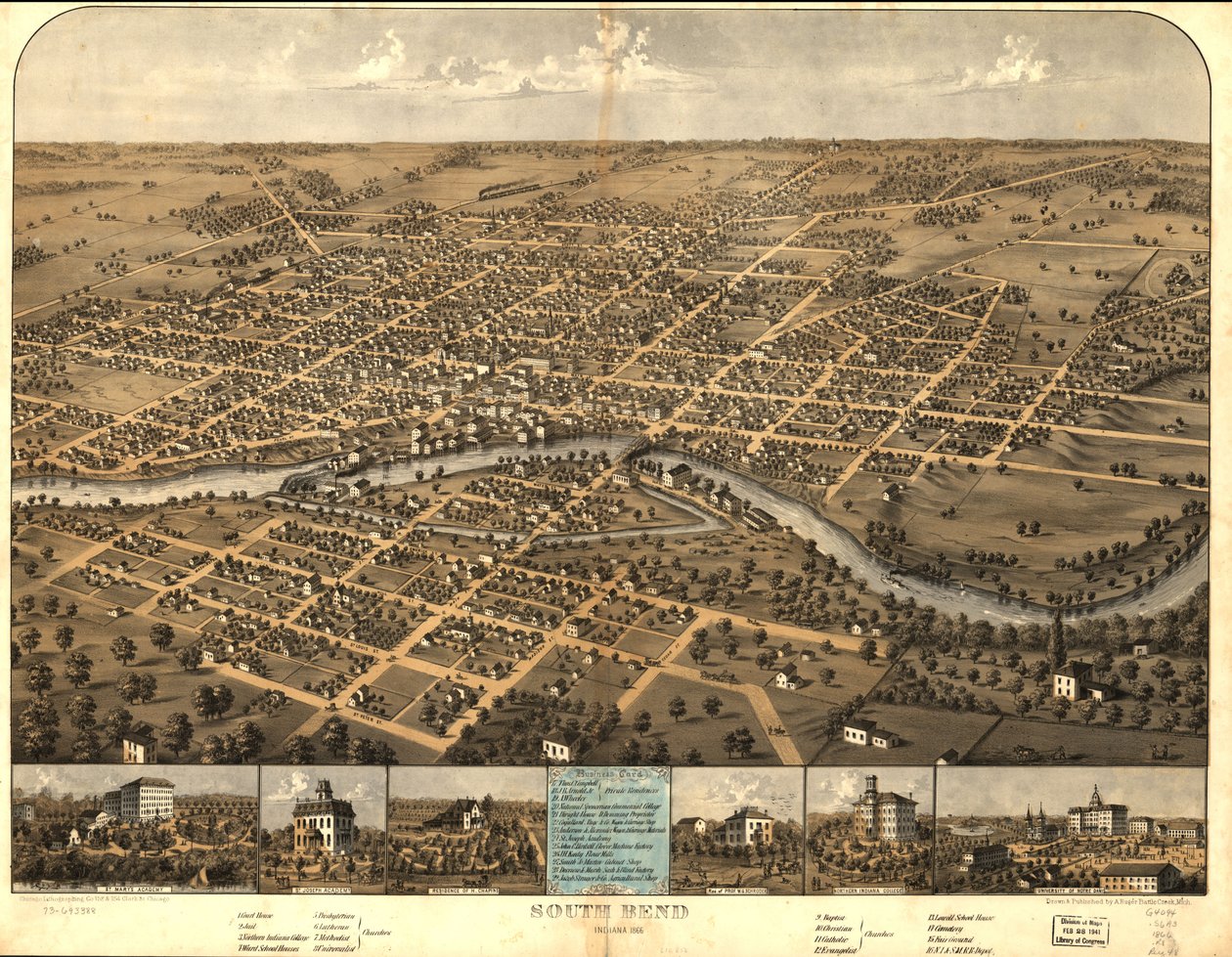 South Bend, Indiana 1866. af A.; Chicago Lithographing Co. Ruger
