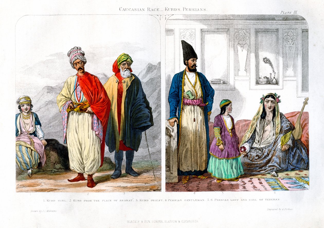 Kaukasisk race, kurdere og persere, 1873. af A. Portier