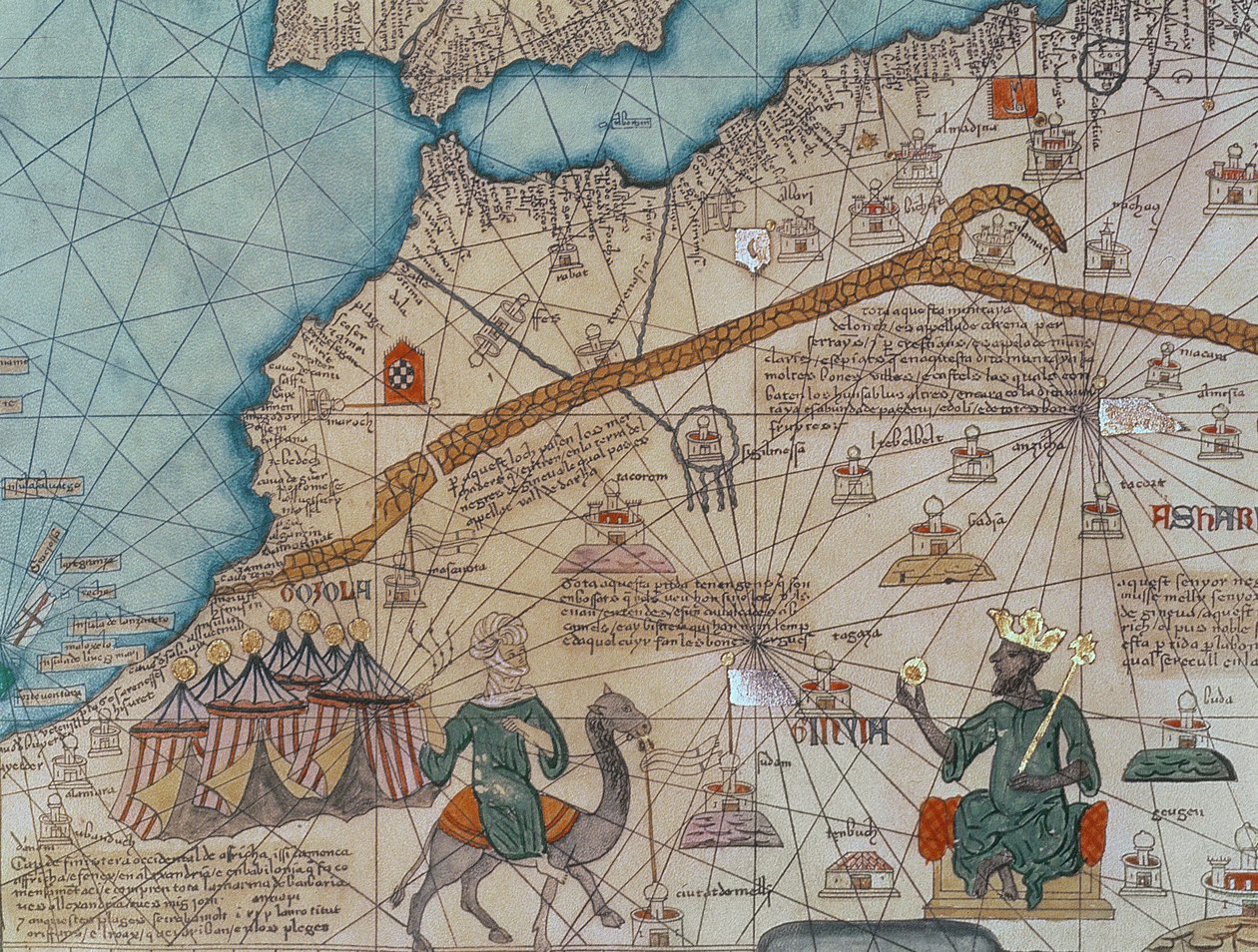 Detalje fra det catalanske atlas, 1375 (vellum) (detaljer fra 151844) af Abraham Cresques