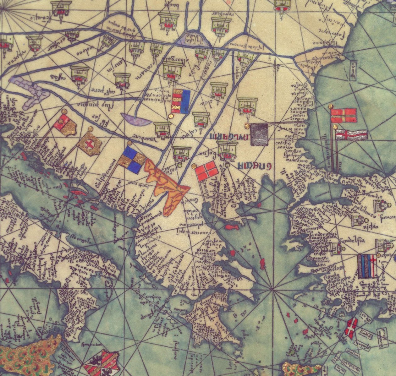 Kort over Østeuropa, udsigt fra syd. Catalansk Atlas. af Abraham Cresques