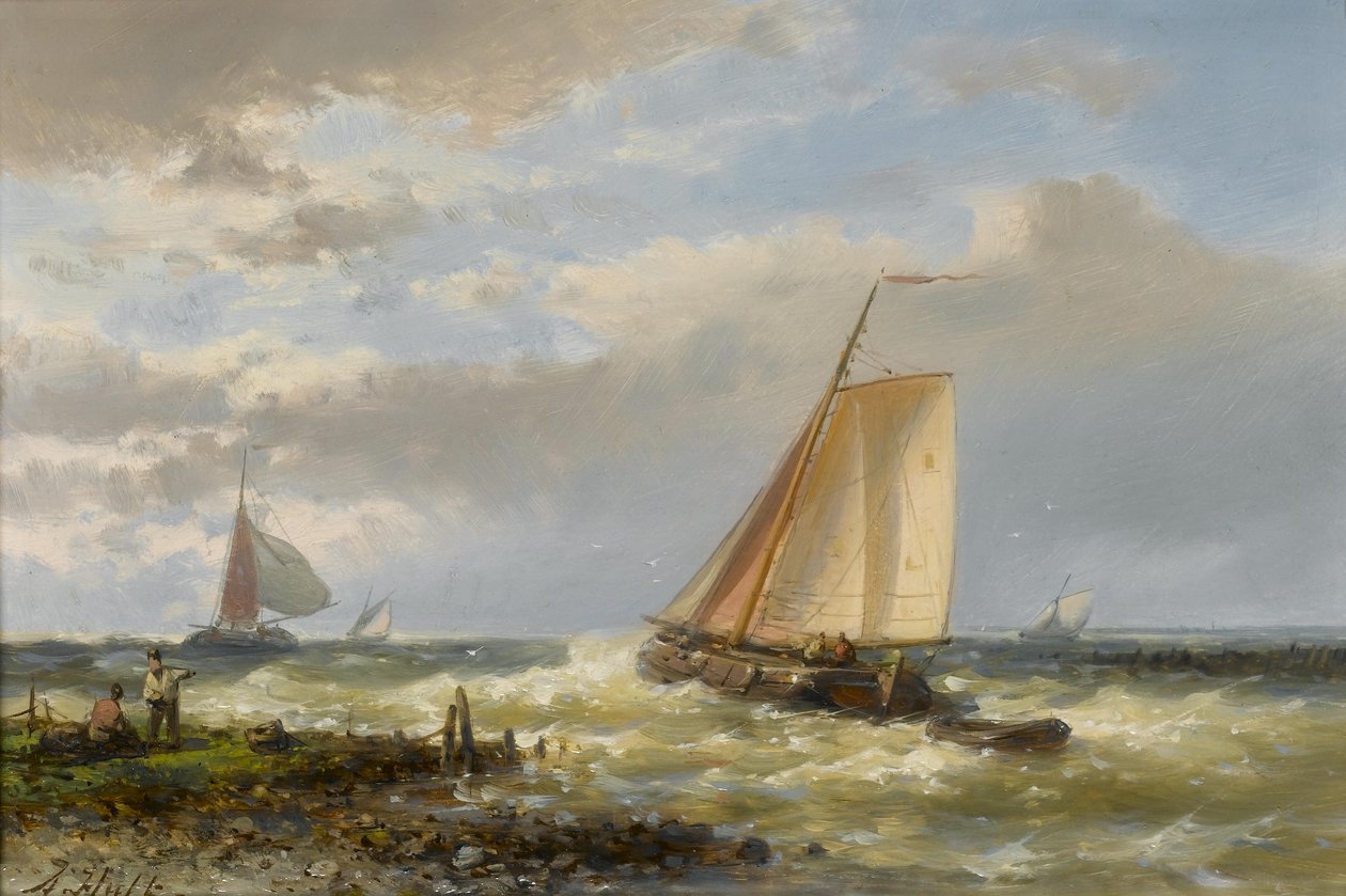 Fiskerbåde løber tør for havnen mod tidevandet af Abraham Hulk