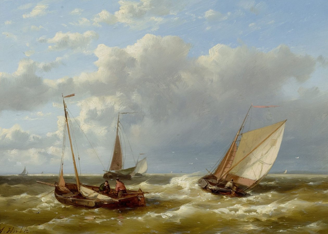Strandscene med fiskere af Abraham Hulk