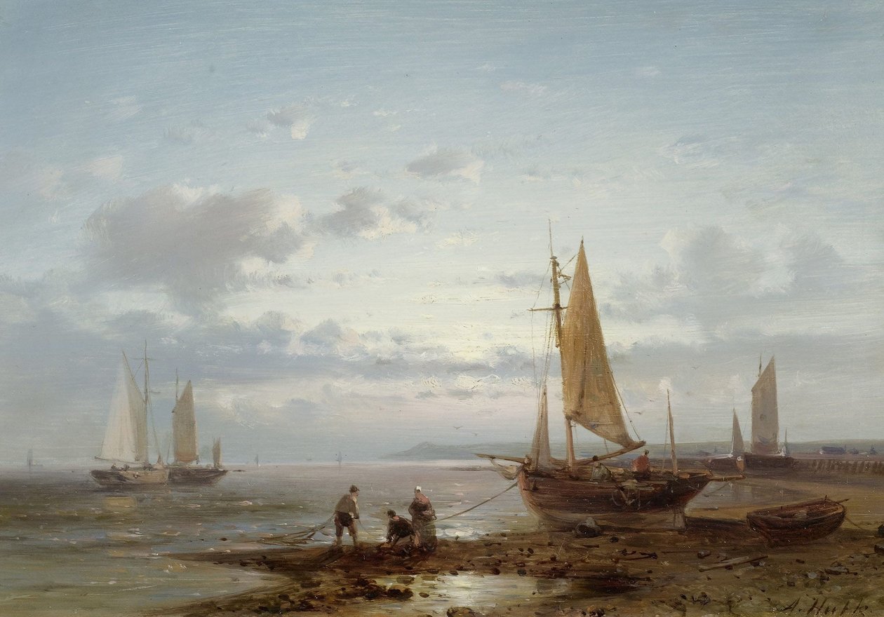 Strandscene med fiskere af Abraham Hulk