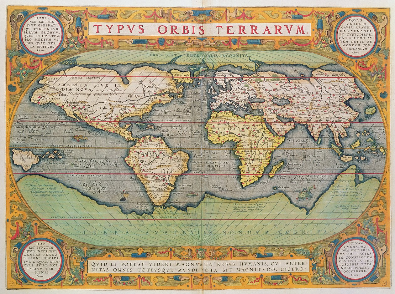 Typus Orbis Terrarum, kort over verden, fra Ortelius 