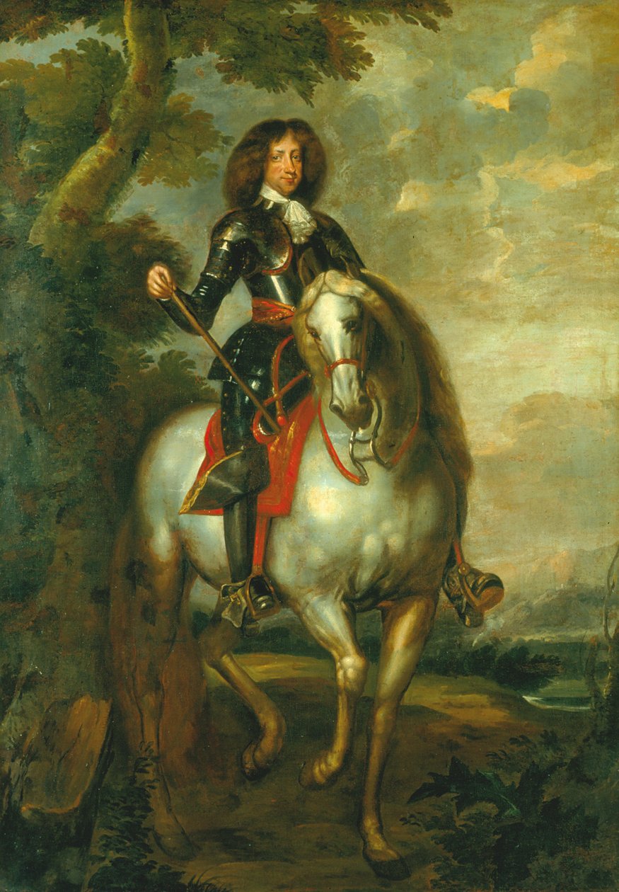 Portræt af kong Christian V til hest som kronprins af Abraham Wuchters