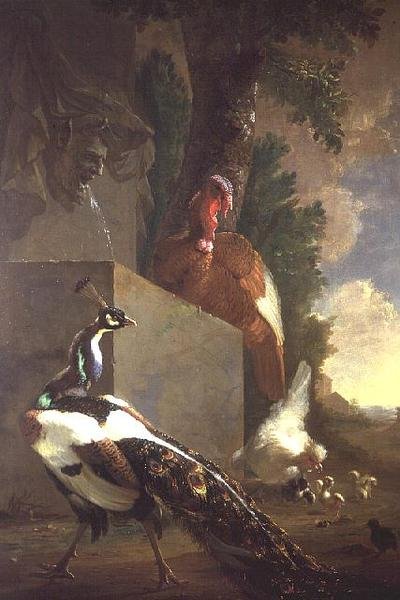 Fugle ved et springvand af Abraham Bisschop