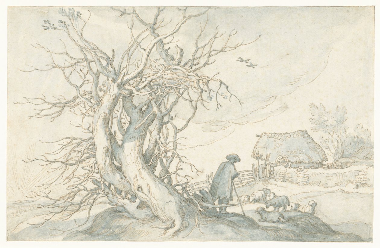 Hyrde med får ved et dødt træ af Abraham Bloemaert