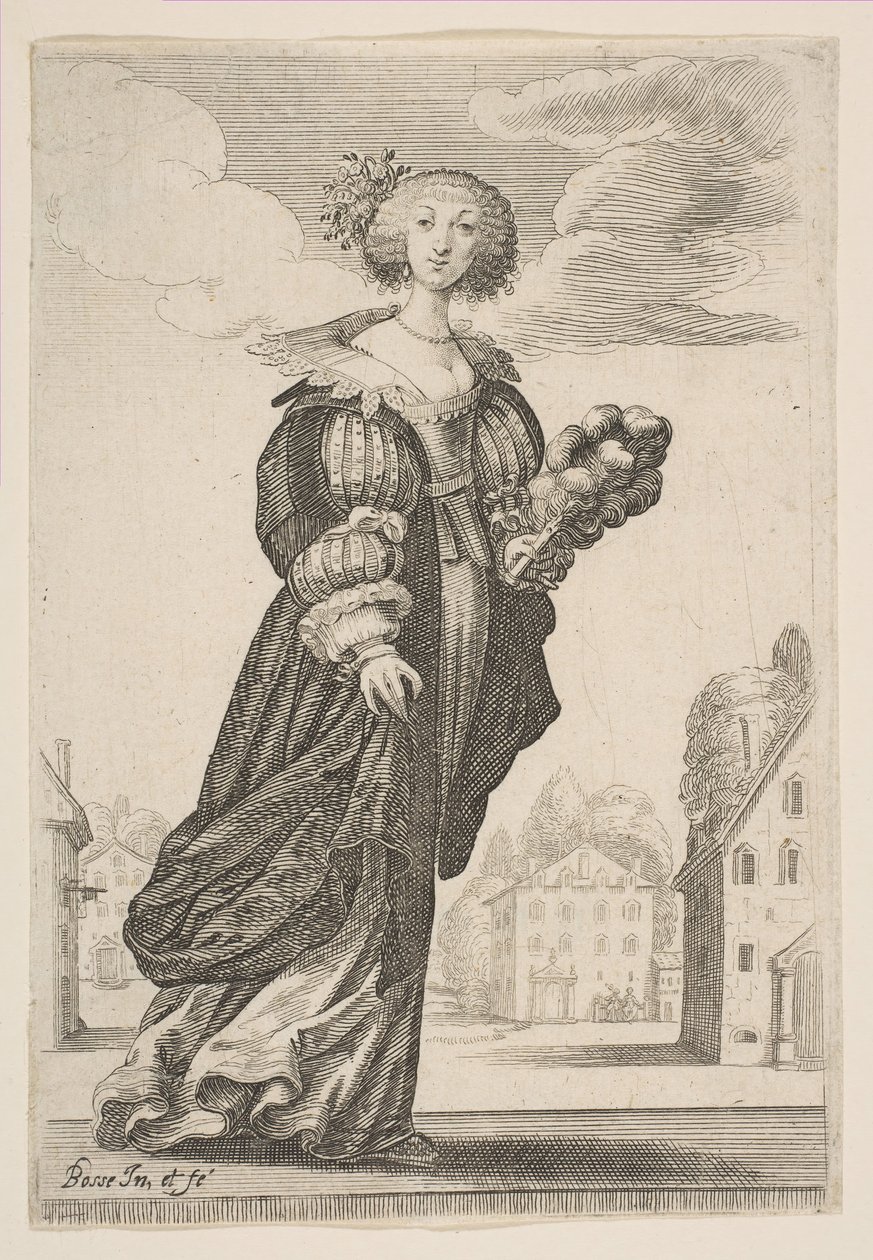 Kvinde holder en vifte, 1629. af Abraham Bosse
