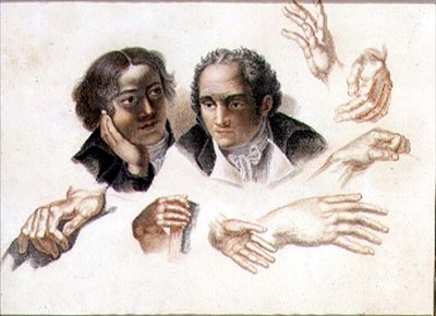 Studier af to herres hoveder og hænder af Abraham Constantin