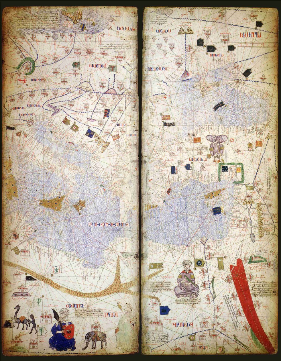 Catalansk atlas, ark 7 og 8, 1375 af Abraham Cresques