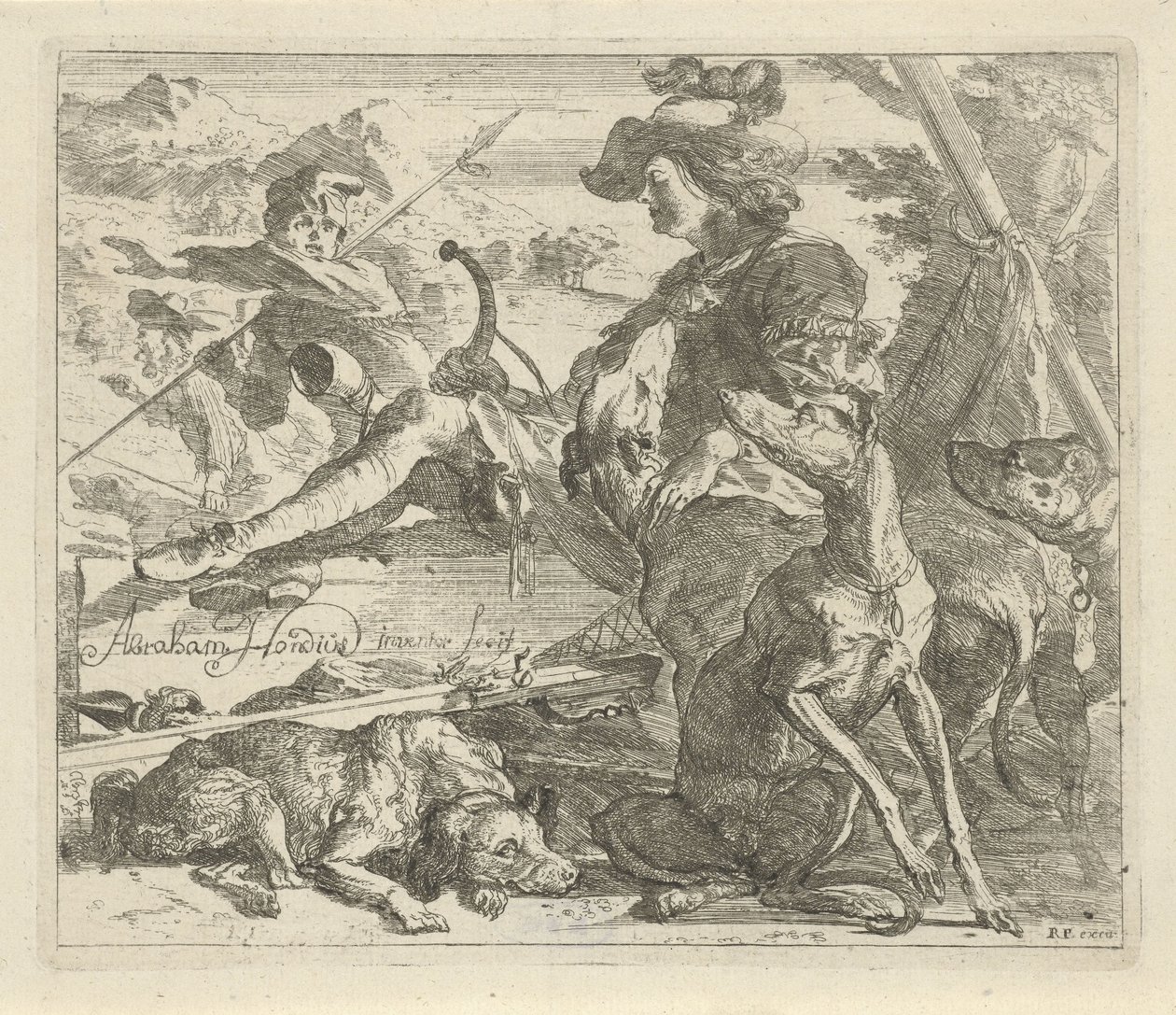 Jæger med hunde Forskellige dyr (serietitel) af Abraham Danielsz. Hondius