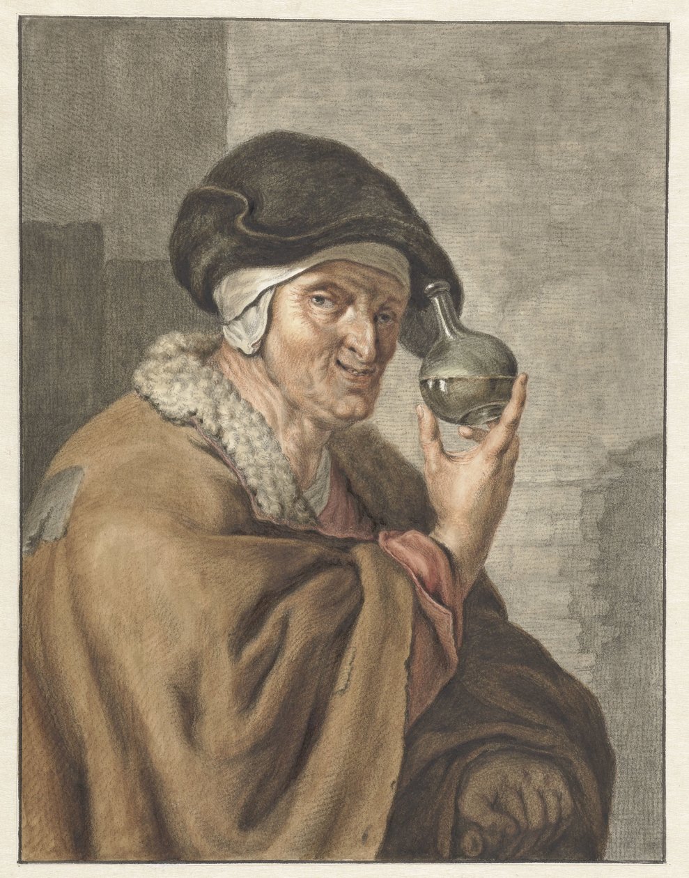 Gammel kvinde med et uringlas af Abraham Delfos