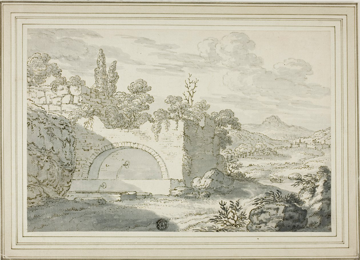 Landskab med springvand af Abraham Genoels II