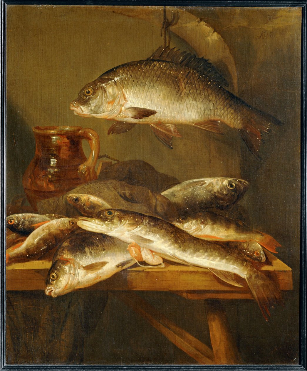 Stilleben med karper ... af Abraham Hendricksz van Beyeren