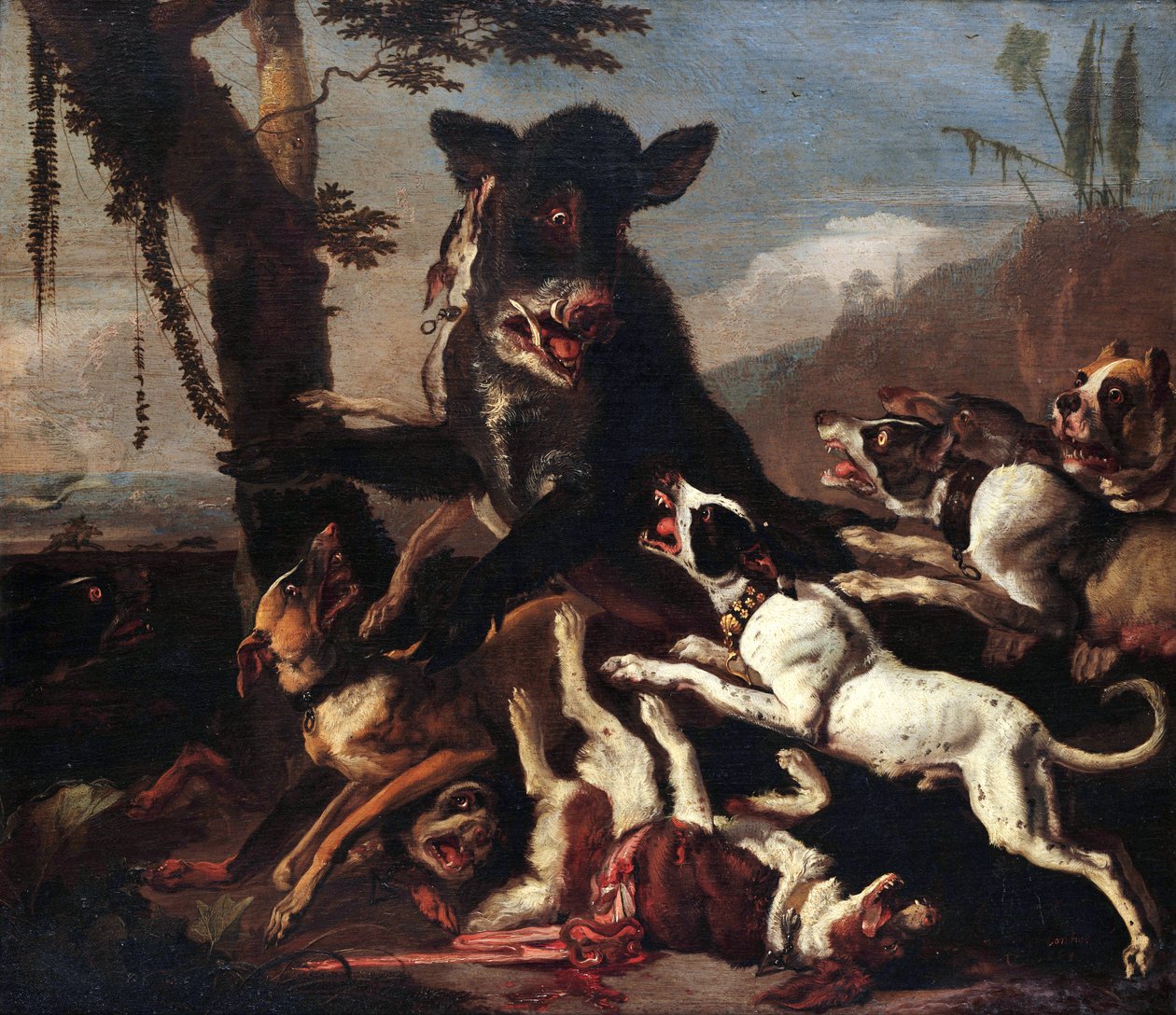 Jagt på vildsvin af Abraham Hondius
