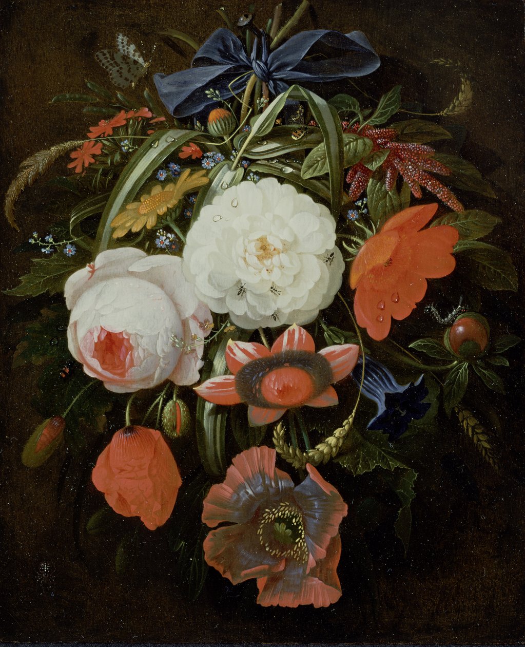Stilleben af hængende blomster af Abraham Mignon