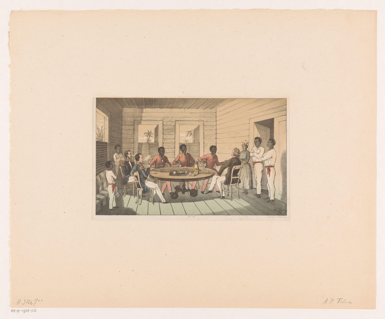 Surinamere og hollændere drikker te af Abraham Pieter Felix