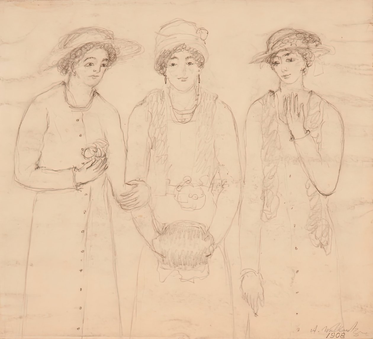 Tre kvinder, 1908. af Abraham Walkowitz