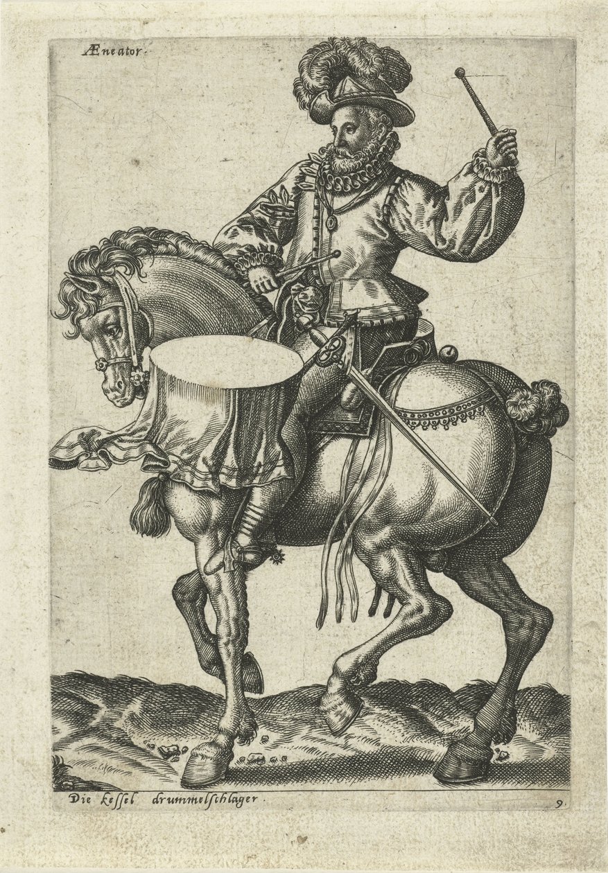 Tysk tromme til hest af Abraham de Bruyn (attributed to)