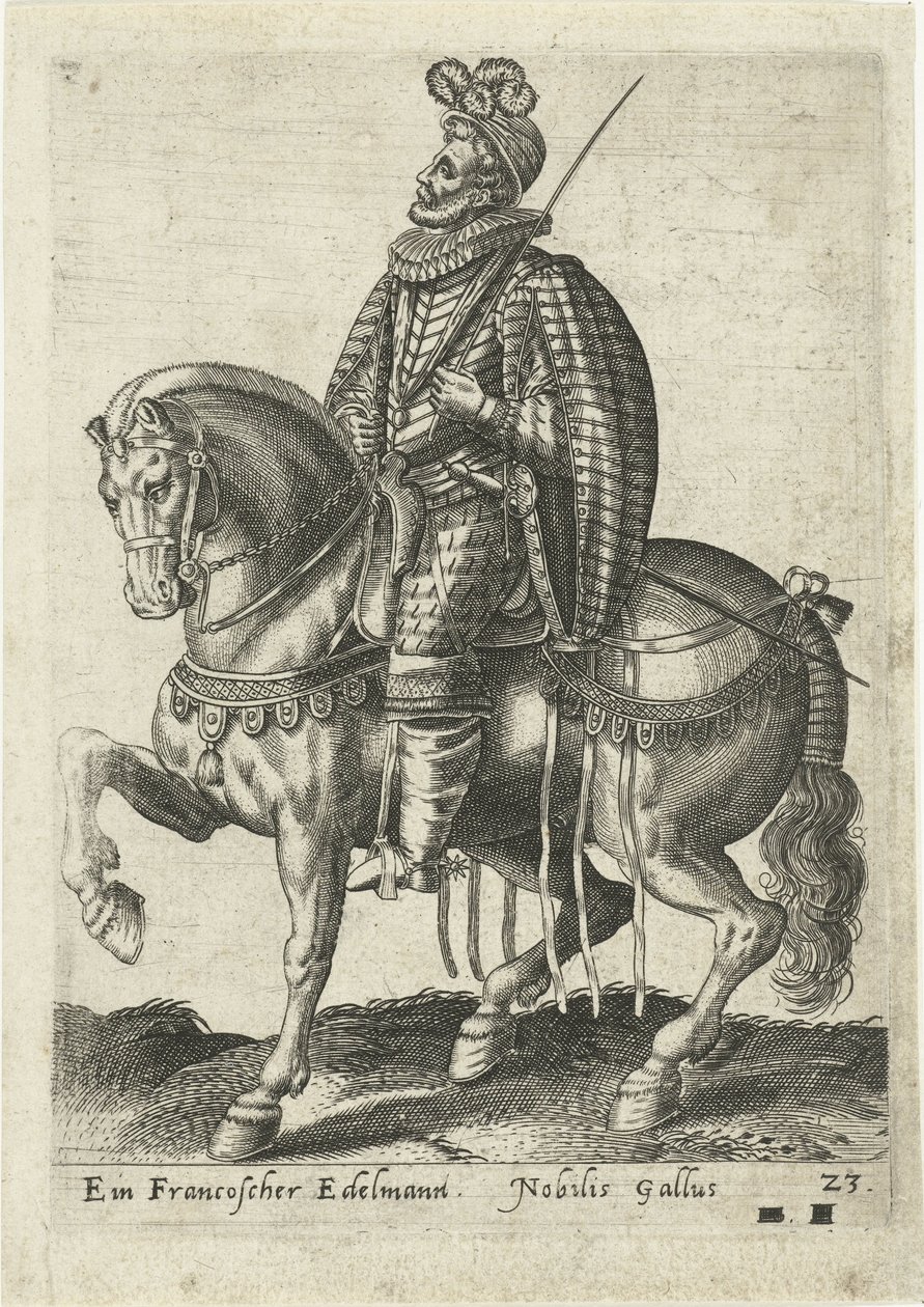 Fransk adelsmand til hest af Abraham de Bruyn (attributed to)