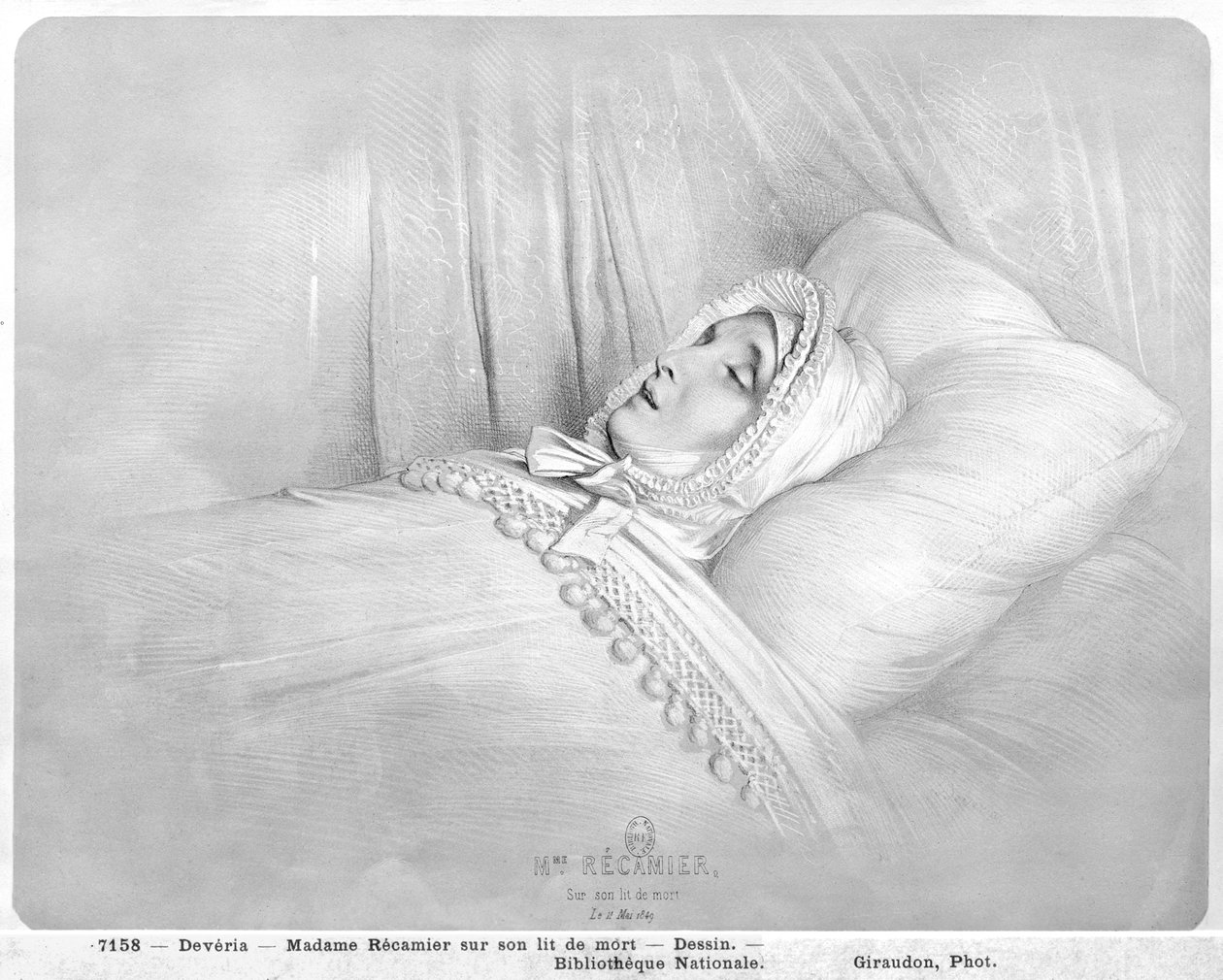 Madame Recamier (1777-1849) på sit dødsleje, 11. maj 1849 af Achille Devéria